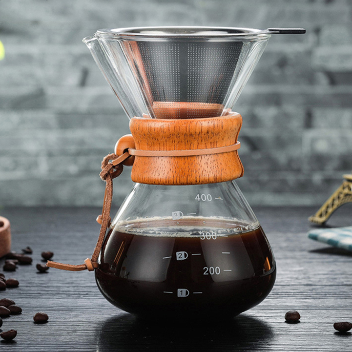 Glaskaffeekessel mit Holzgriff