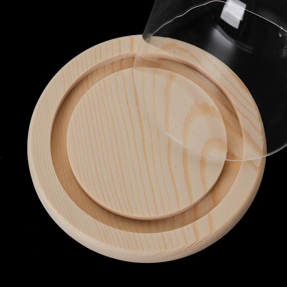 Holzsockel Blumenvase aus Glas