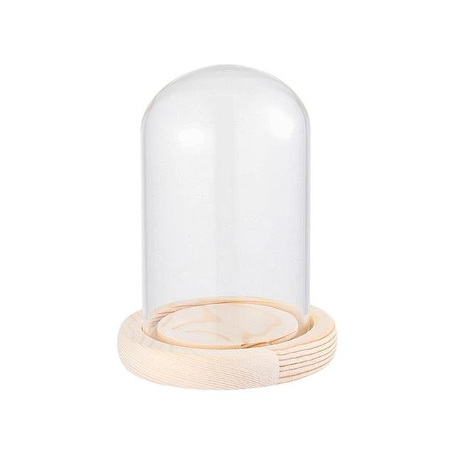 Holzsockel Blumenvase aus Glas