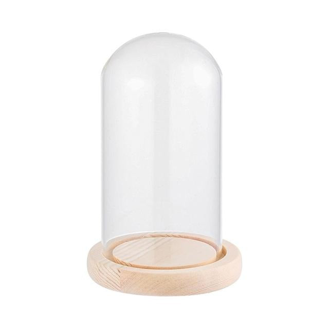 Holzsockel Blumenvase aus Glas