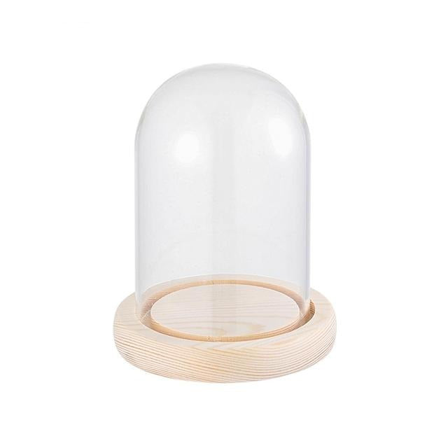 Holzsockel Blumenvase aus Glas