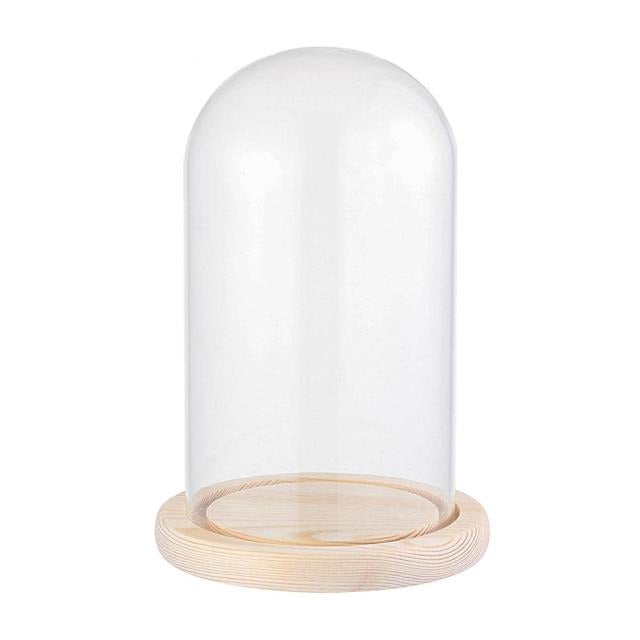 Holzsockel Blumenvase aus Glas