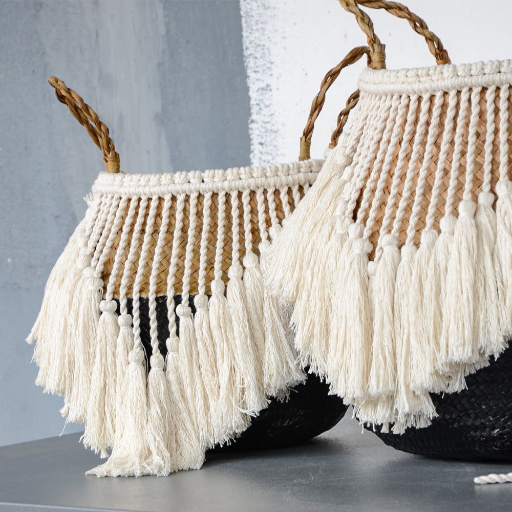 Makramee Quaste Weidenkorb handgefertigt