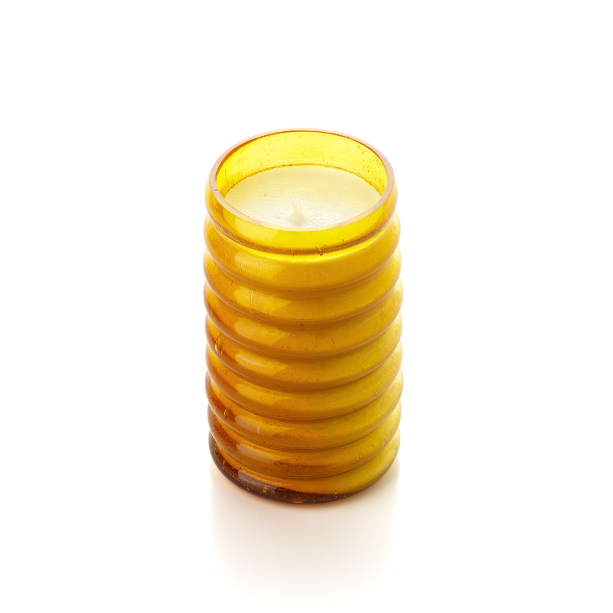 Tall glass candle holder on a white background