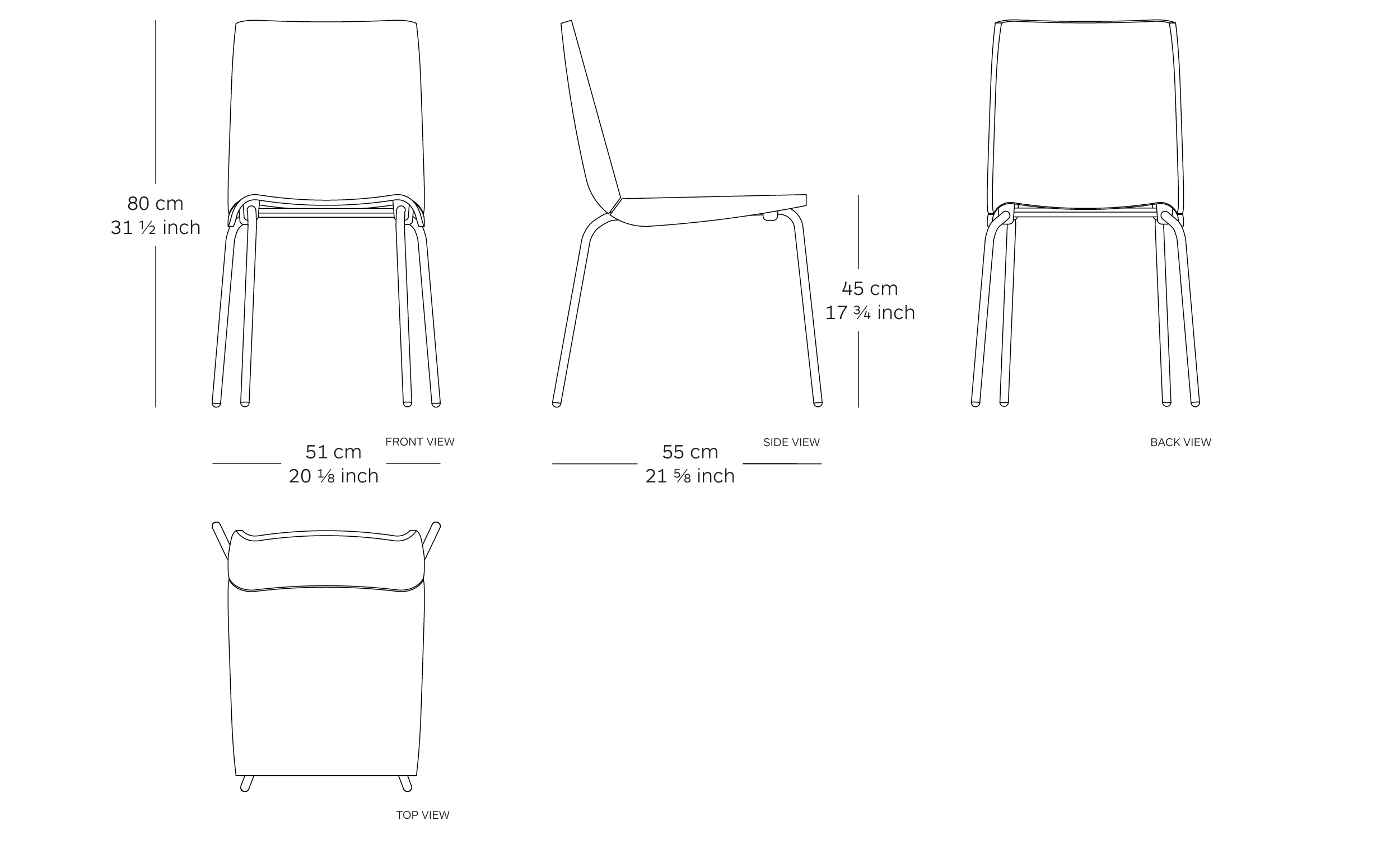 MILLEFOGLIE chair dimensions