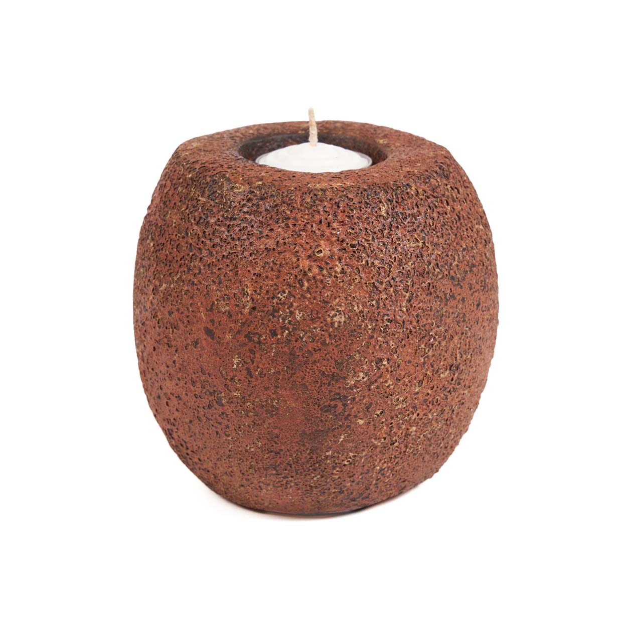 Textured brown candle holder on a white background