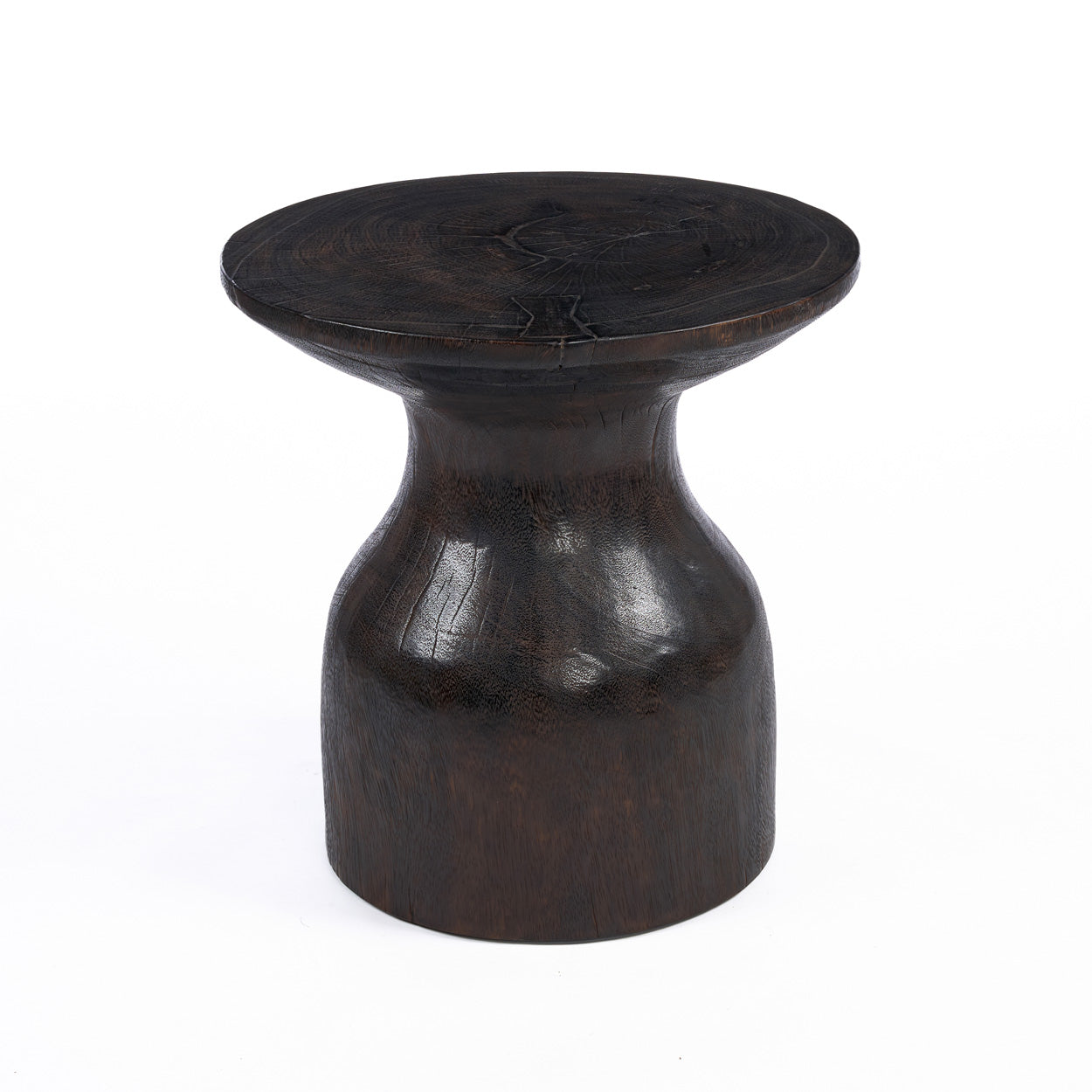 Dark wooden side table on a white background