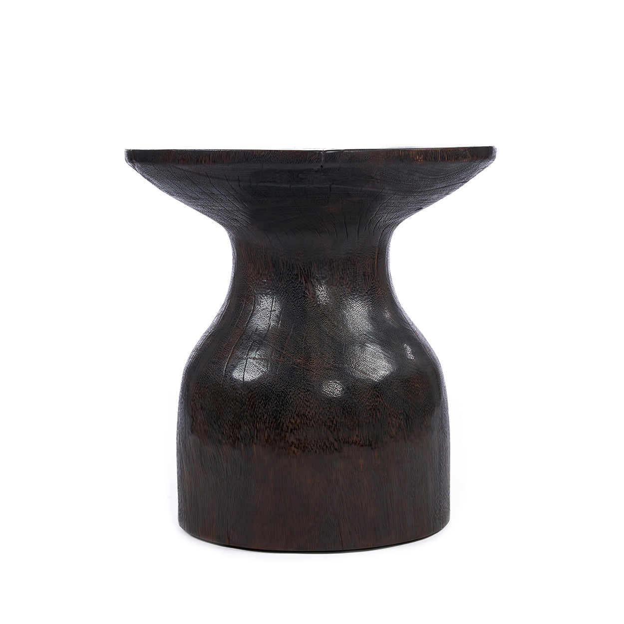 Dark walnut wooden side table on a white background