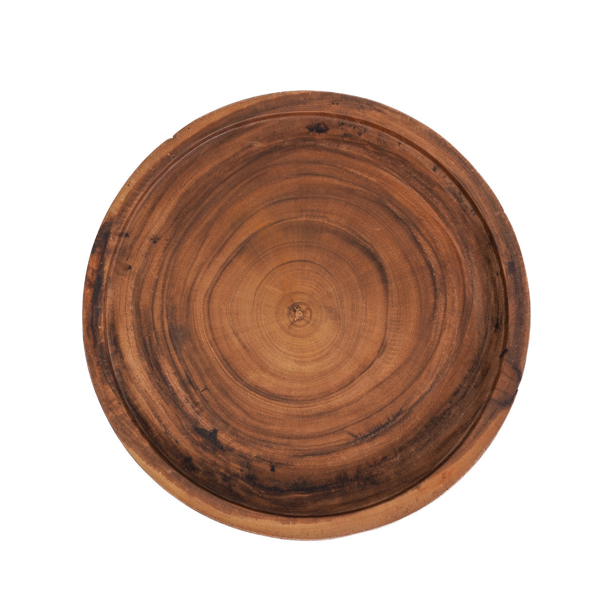 Wooden round top of side table on a white background