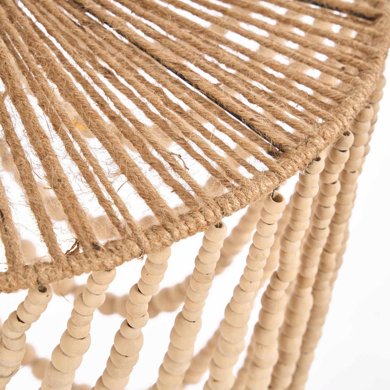 Close view of The Wooden Bead Chandelier - Natural - L on a white background