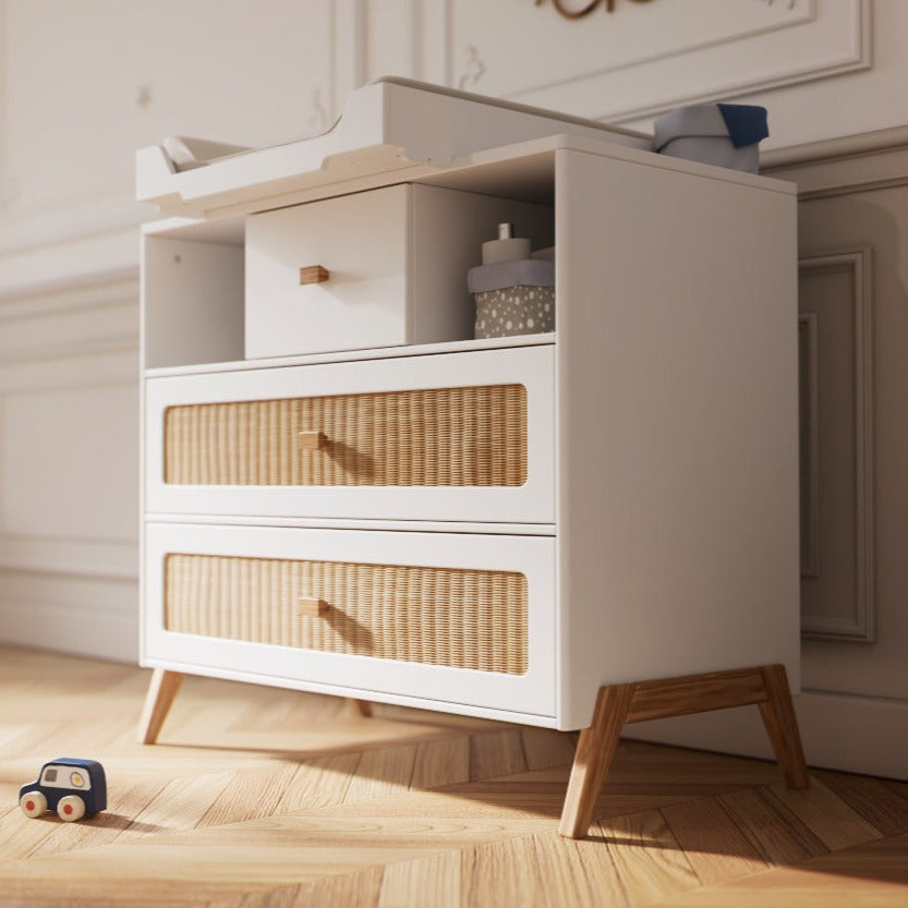 MARELIA Chest of Drawer Rattan White Interior