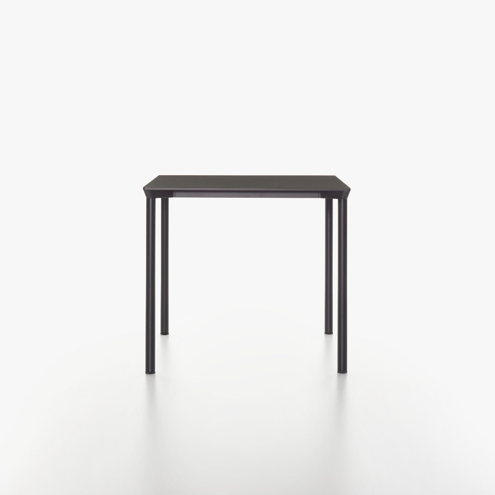 MONZA square table with black HPL table top and black powder coated legs on a white background
