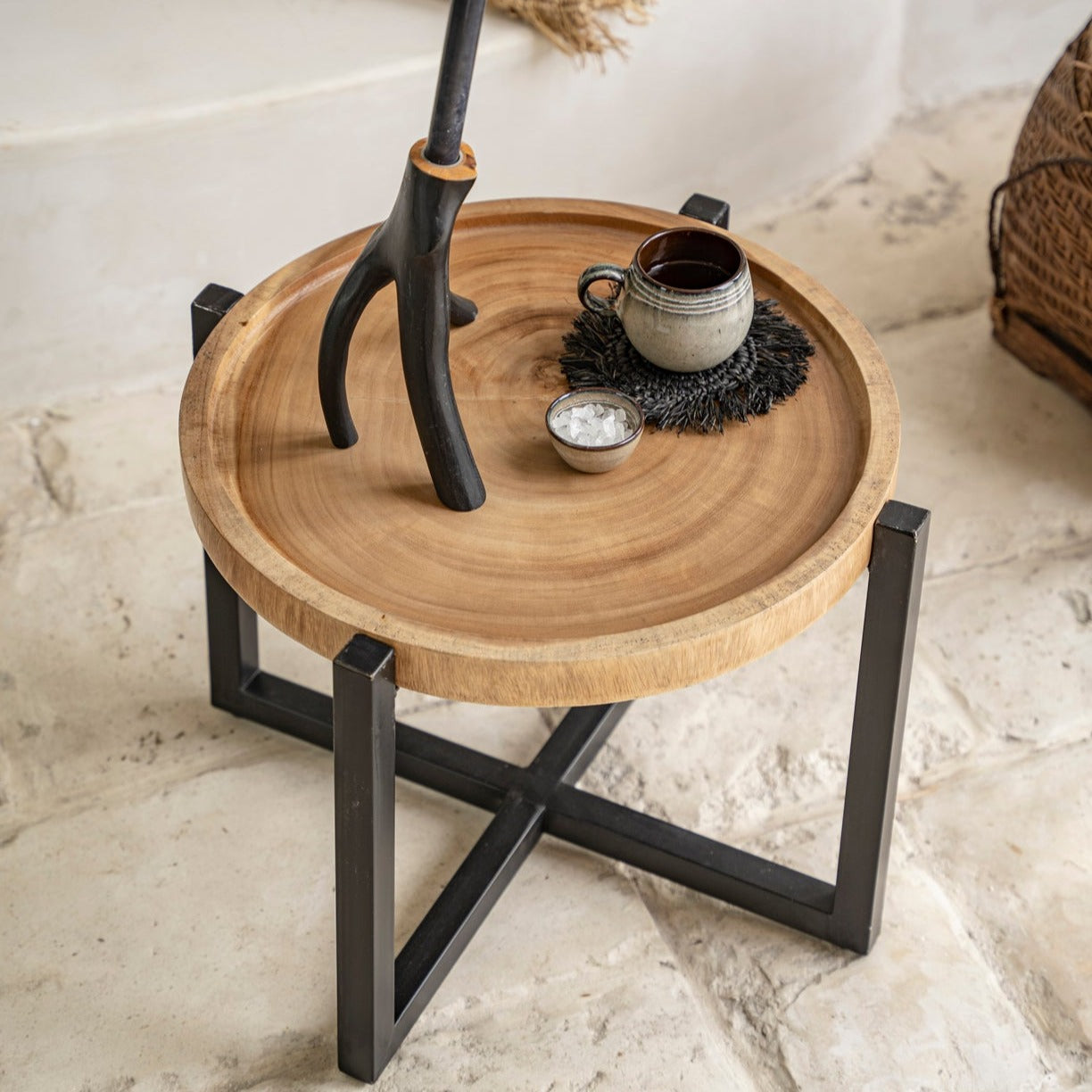 The RAIN TREE Side Table - Natural Black