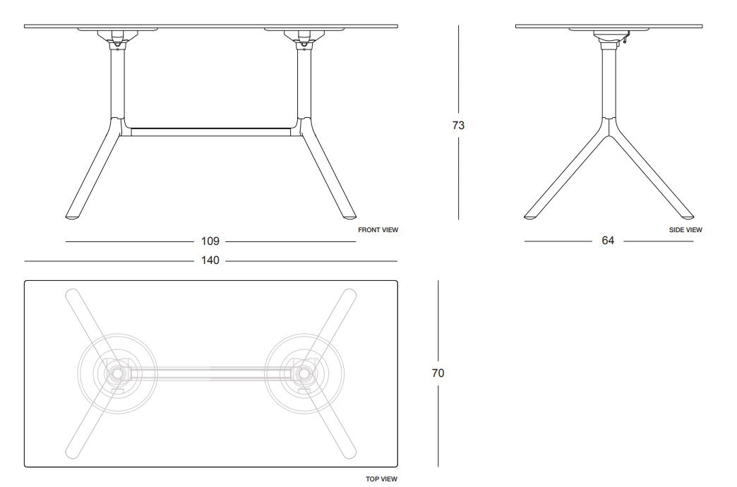 MIURA Table 140x60 H73 Dimensions