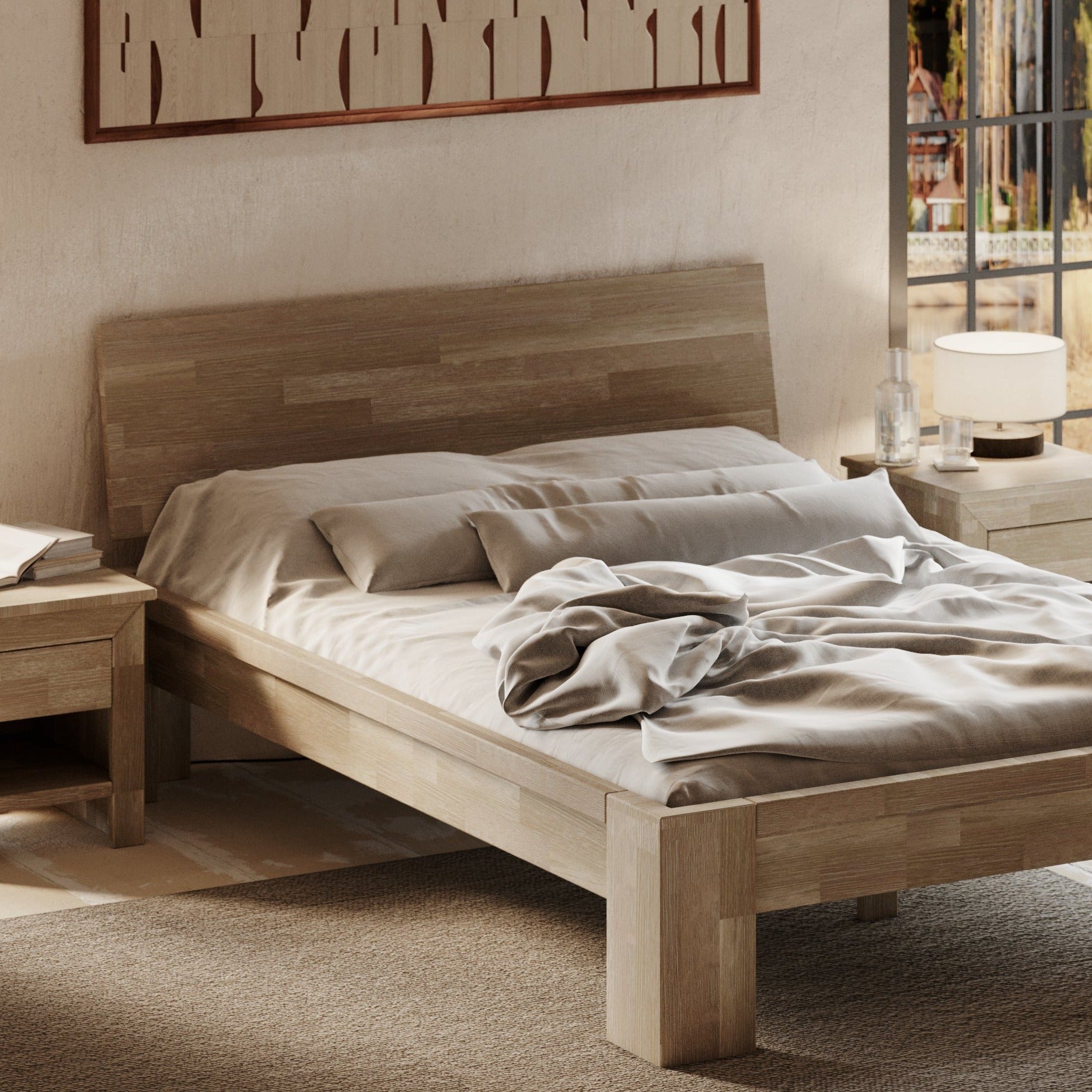 MONTANA Wooden Double Bed Sonoma Oak Interior