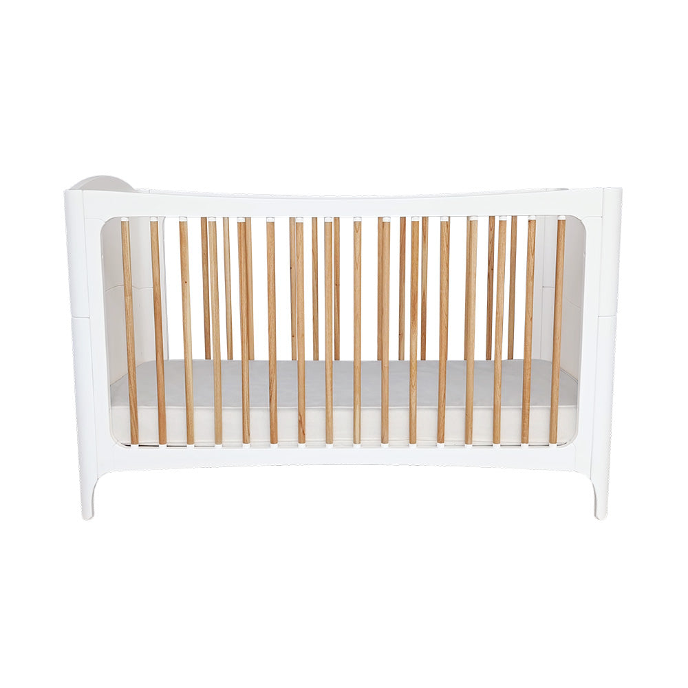NEREE LIT Bed 70X140 - Neige with wooden slats on a white background