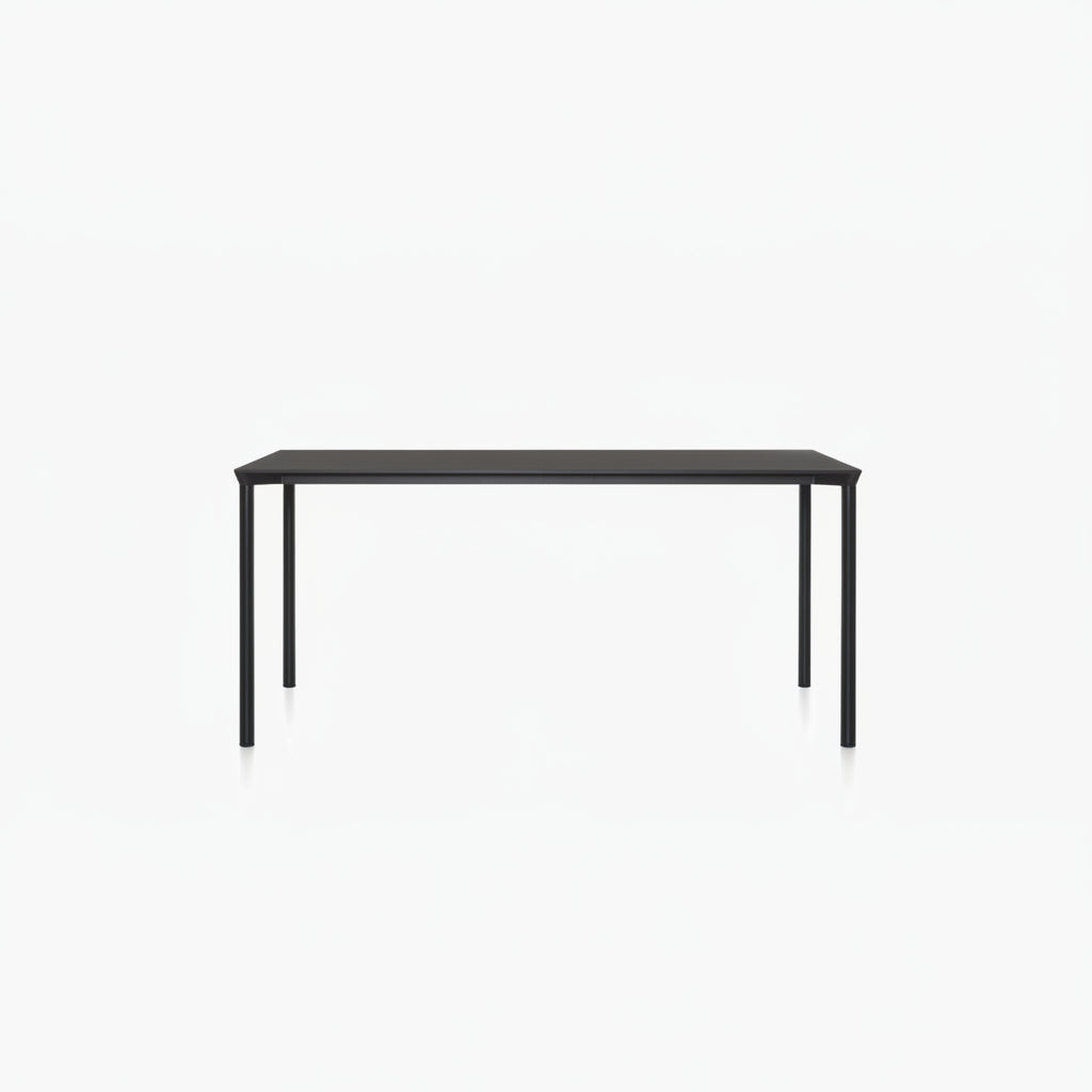 MONZA rectangle table with black HPL table top and black powder coated legs on a white background