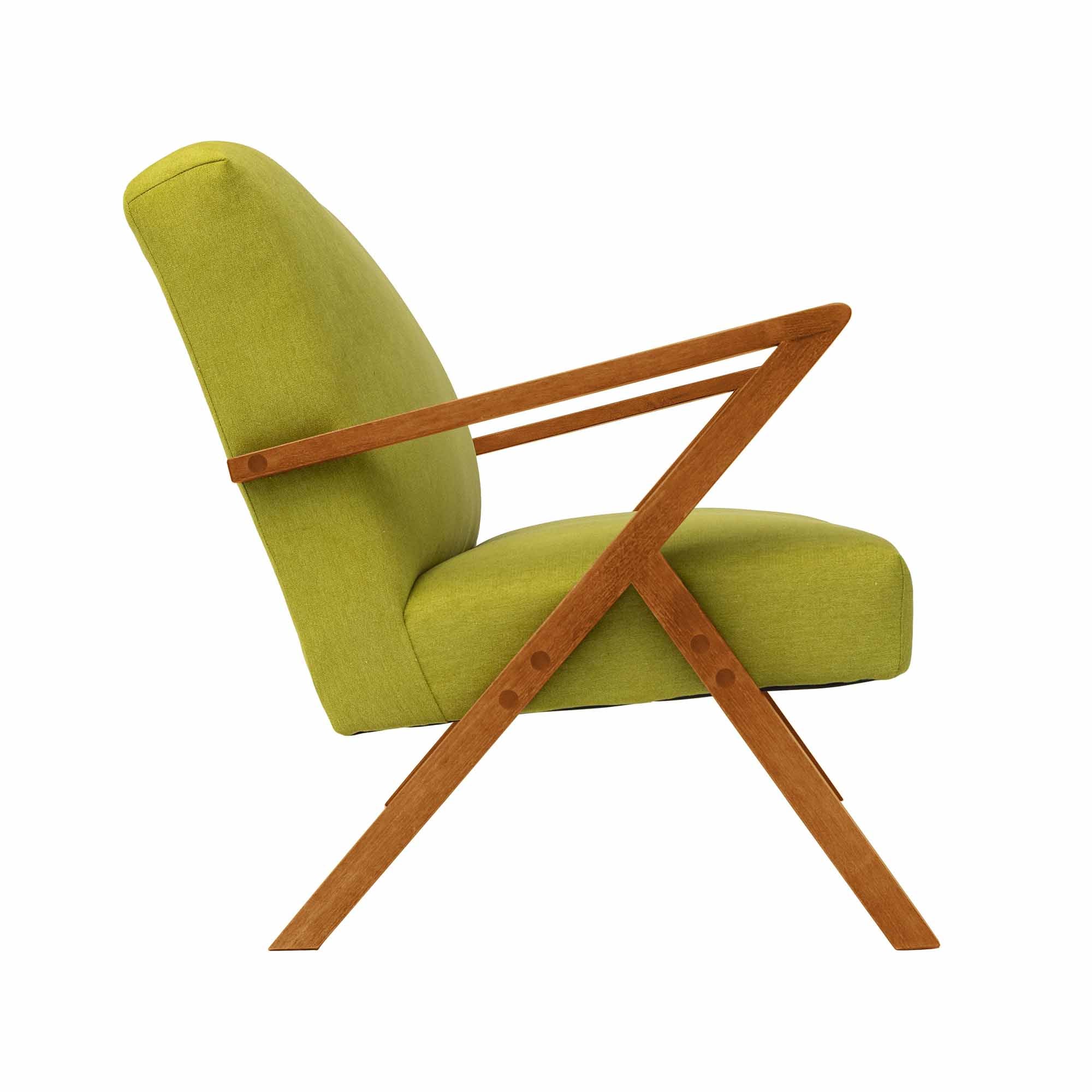 2-Seater Sofa, Beech Wood Frame, Oak Colour green fabric, side view