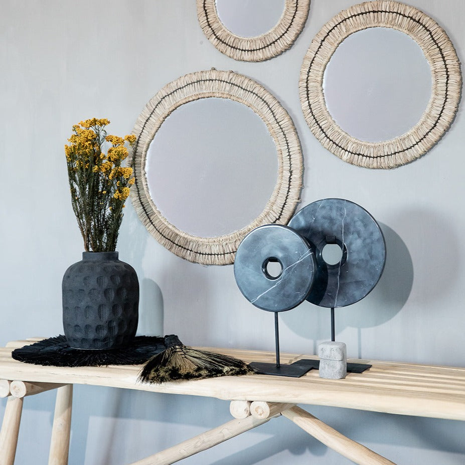 THE MARBLE DISC On Stand-Black-Large interior view with mirrors and vase