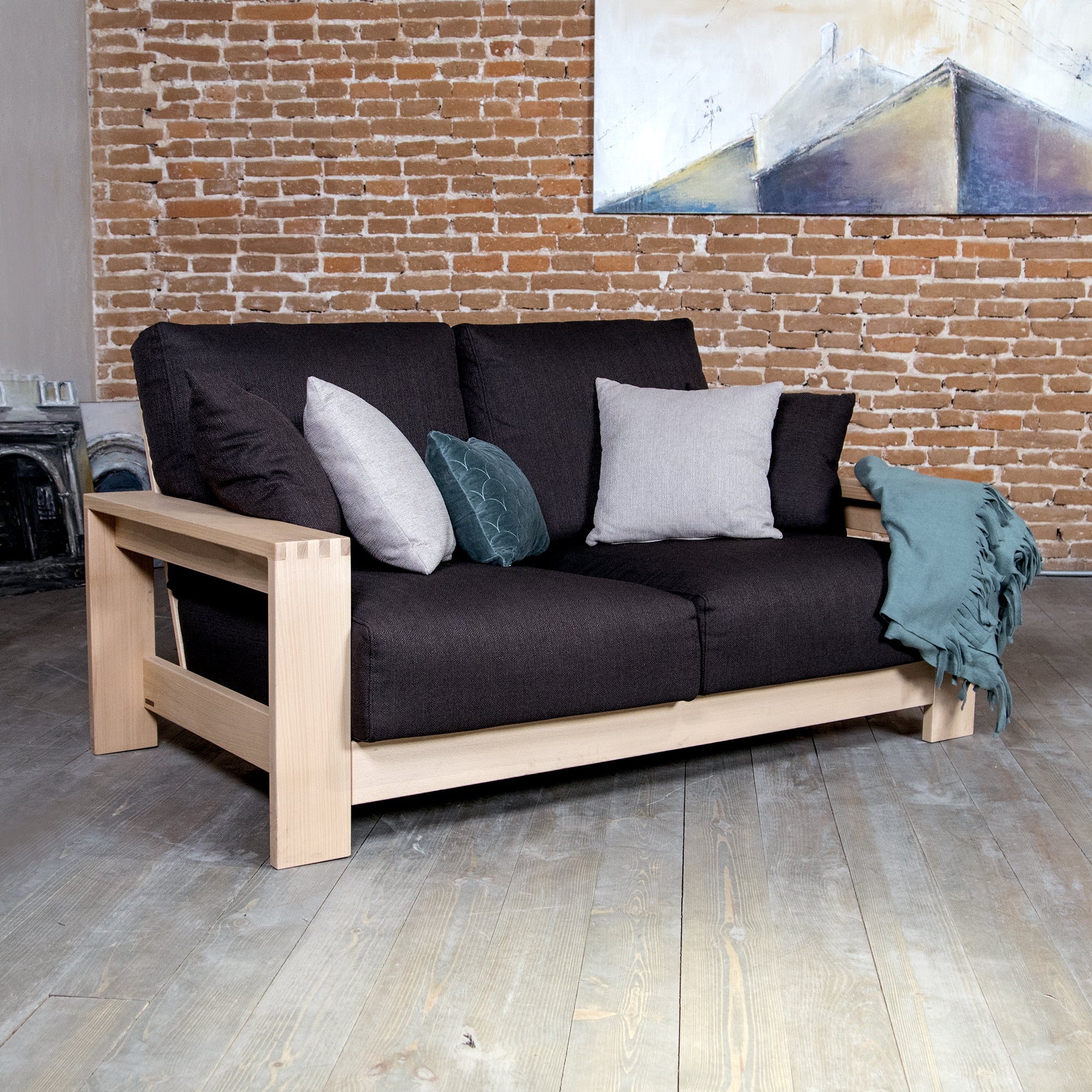 CHESTER Two-Seat Sofa, Beech Wood Frame-black fabric