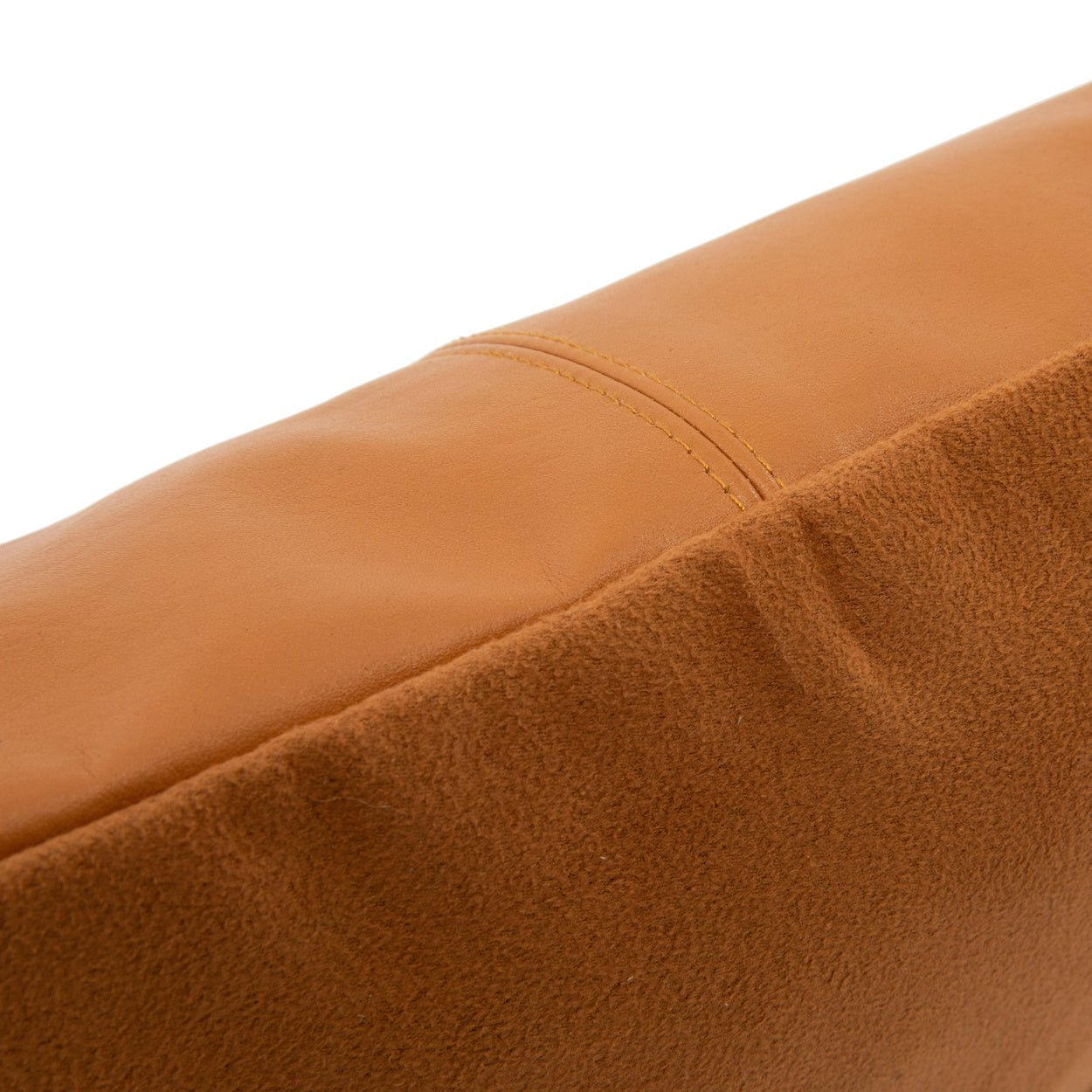 THE FOUR PANEL Leather Cushion Cover Camel macro top view