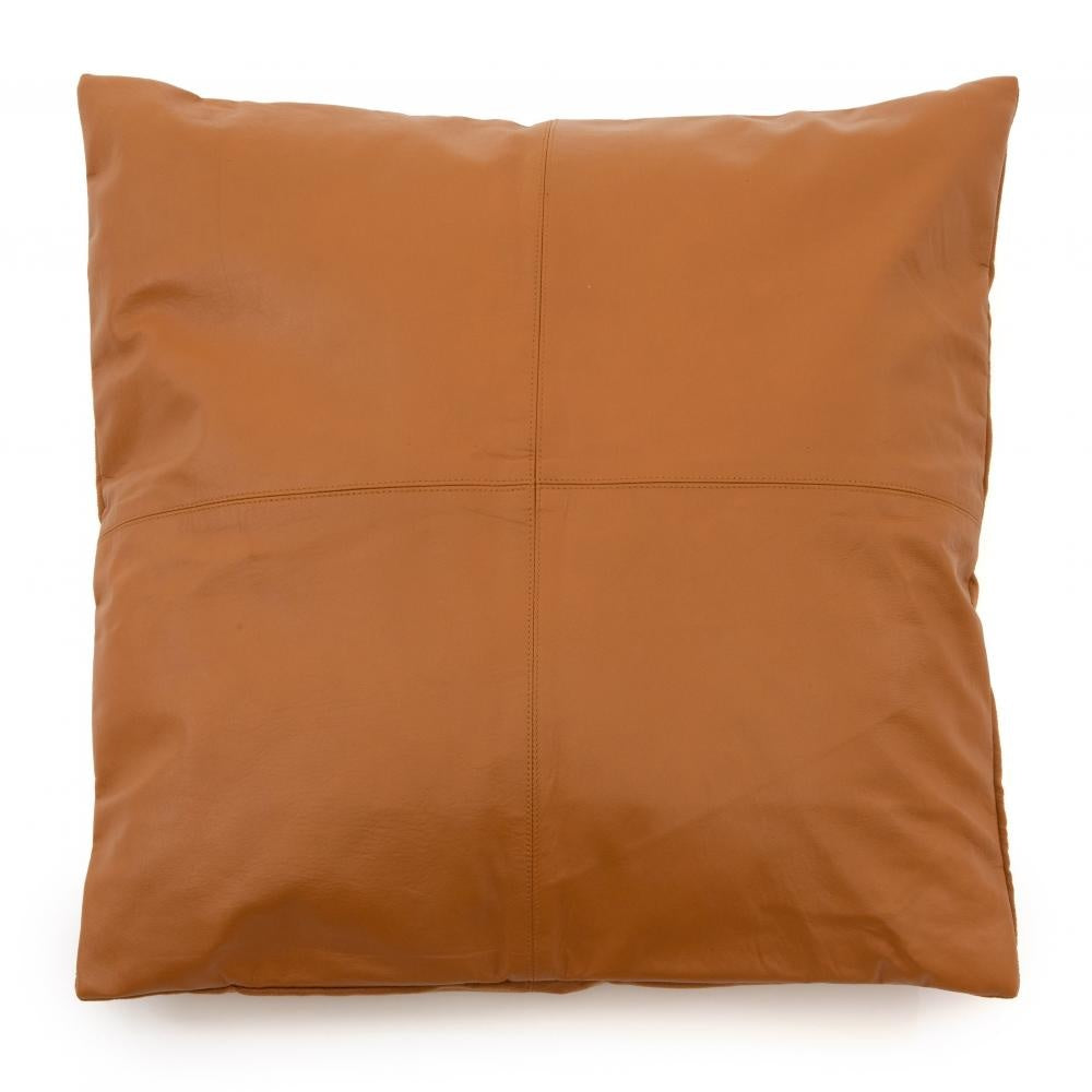 THE FOUR PANEL Leather Cushion Cover Camel front view
