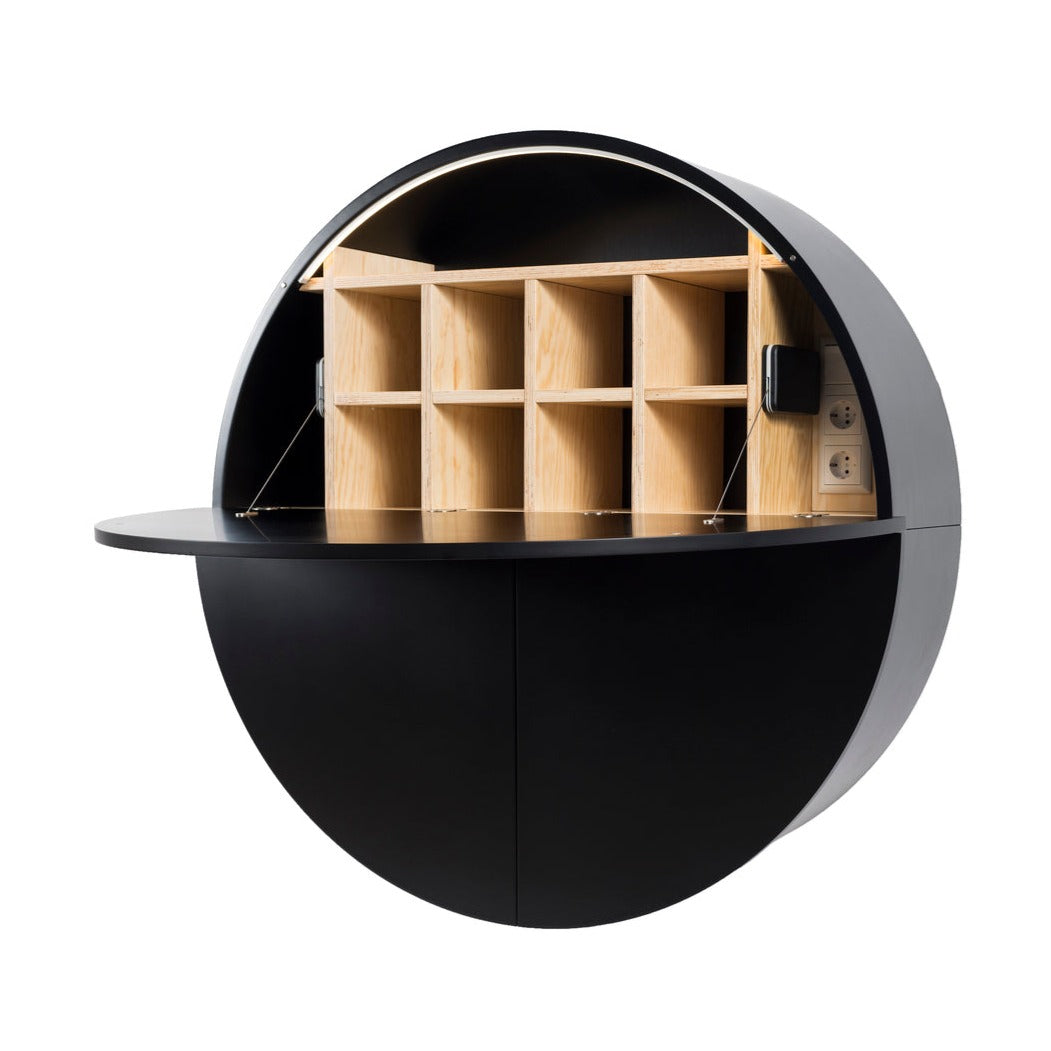 PILL Multifunctional Cabinet-black with black-side view-opened shelf