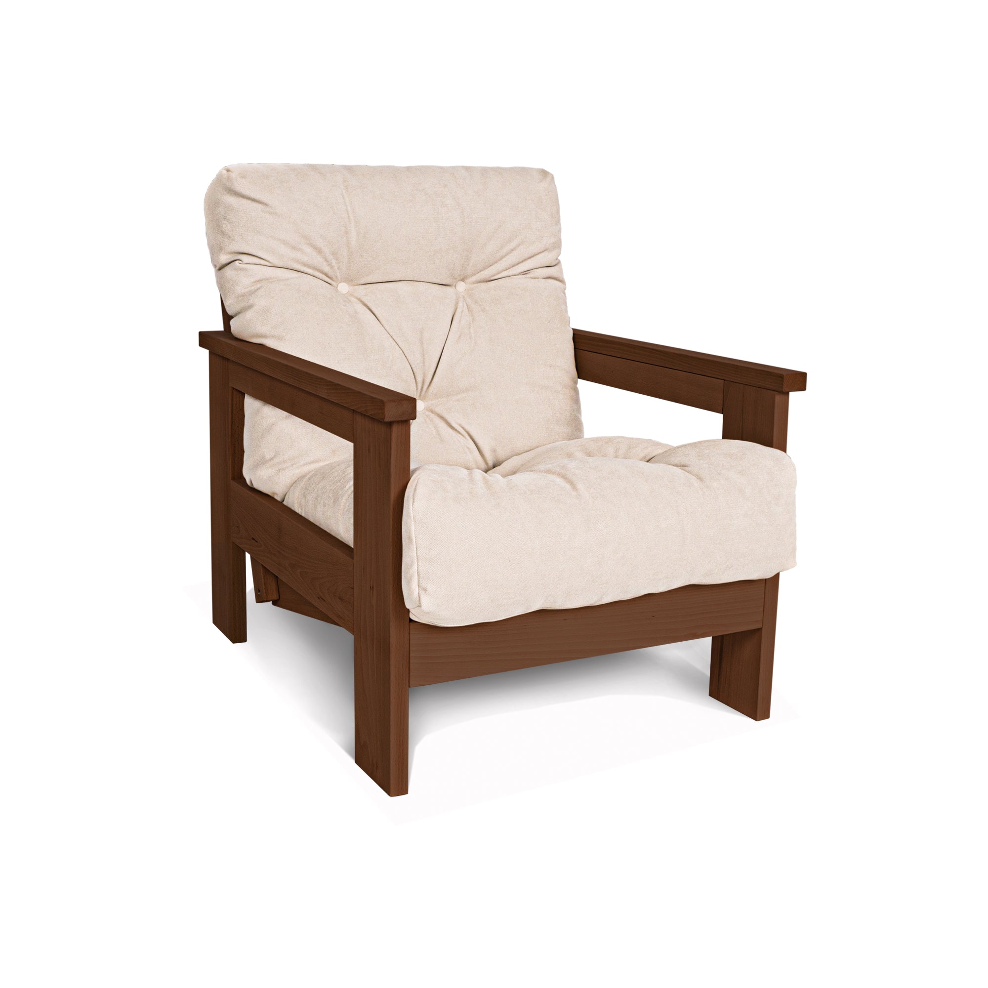 MEXICO Armchair, Beech Wood Frame, Walnut Colour-creamy fabric