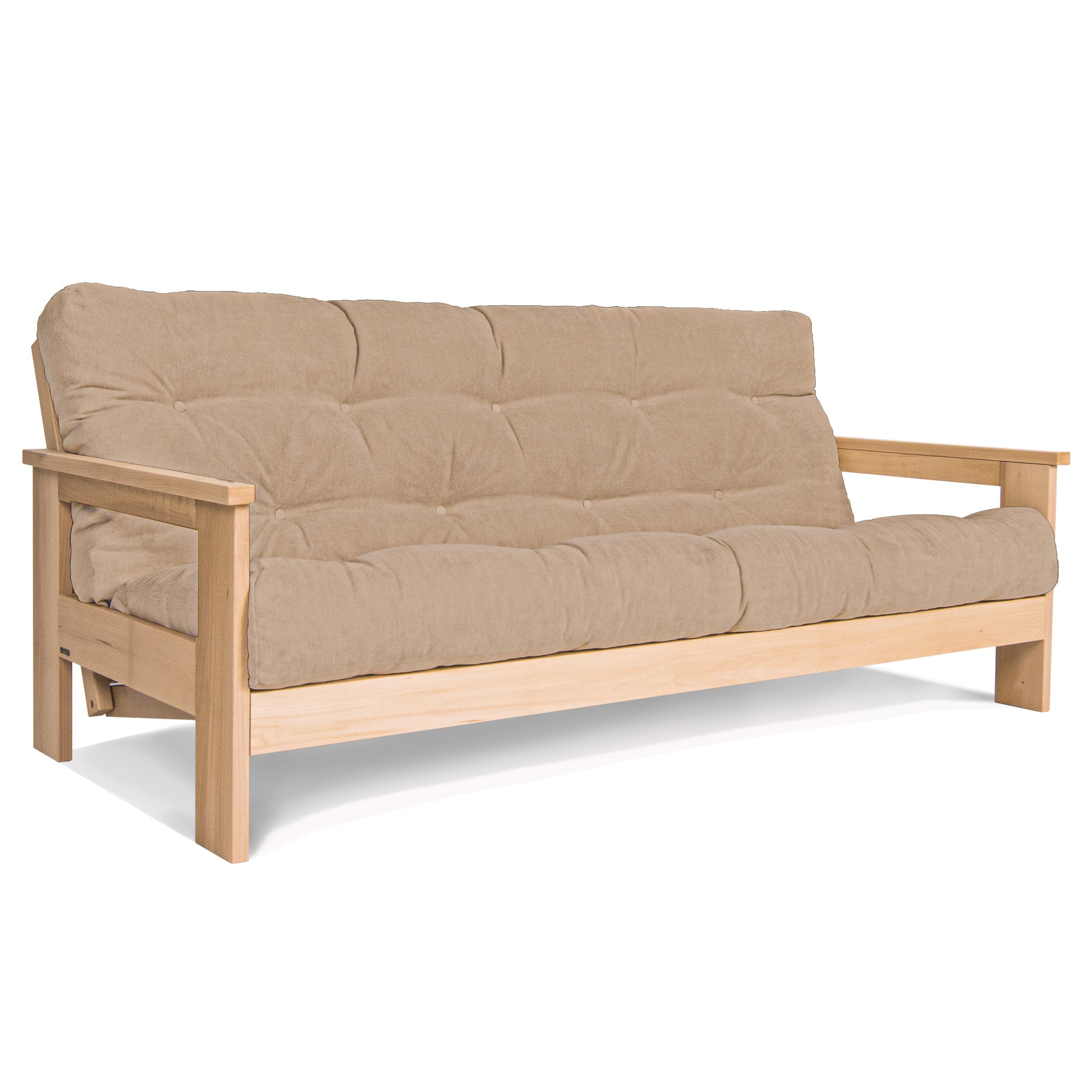 MEXICO Folding Sofa Bed-Beech Wood Frame-Natural Colour-beige fabric