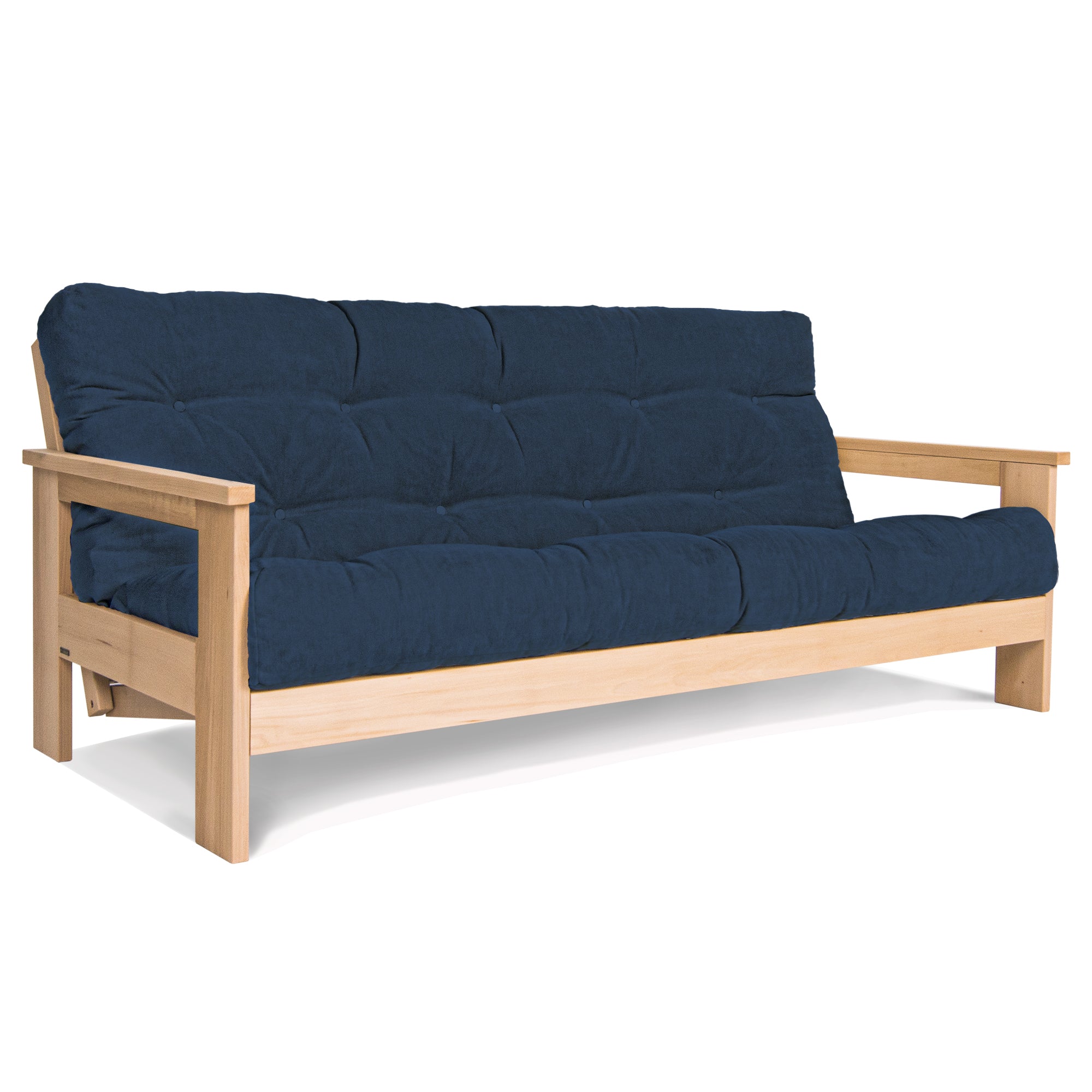 MEXICO Folding Sofa Bed-Beech Wood Frame-Natural Colour--blue fabric