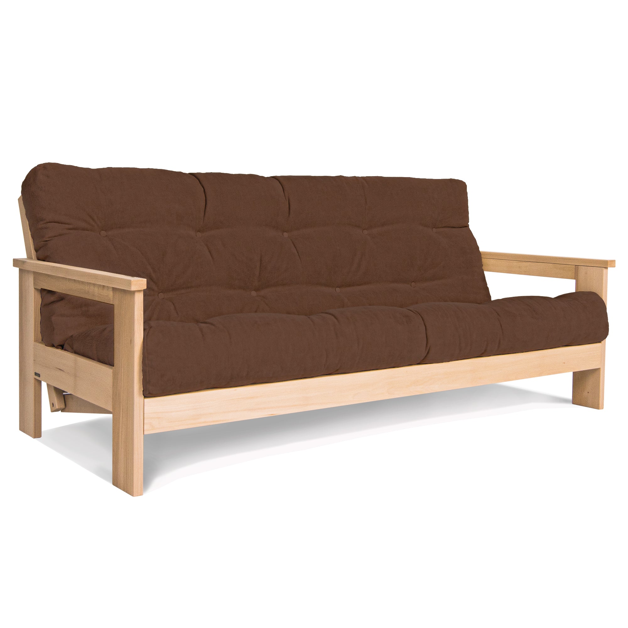 MEXICO Folding Sofa Bed-Beech Wood Frame-Natural Colour-brown fabric
