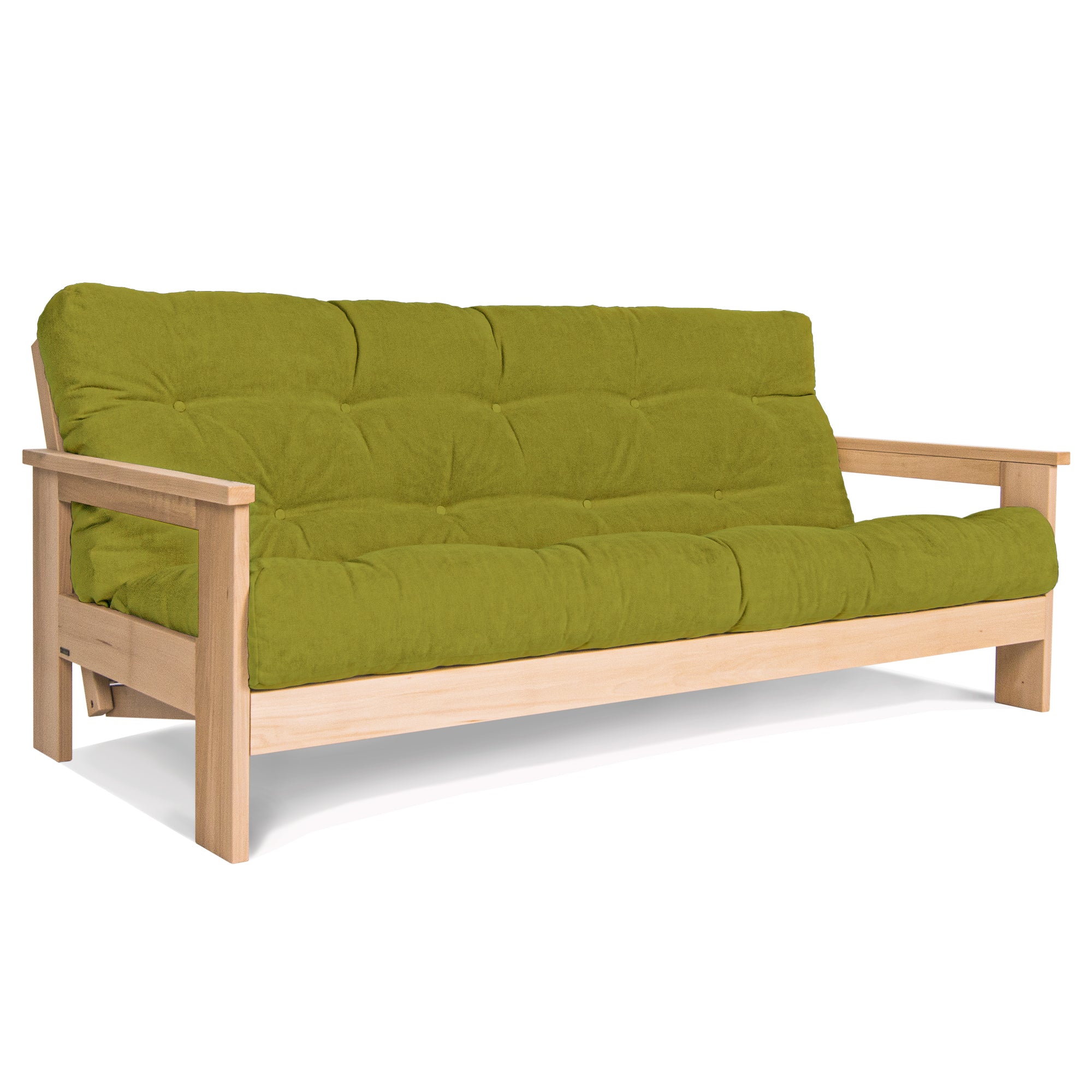 MEXICO Folding Sofa Bed-Beech Wood Frame-Natural Colour--green fabric