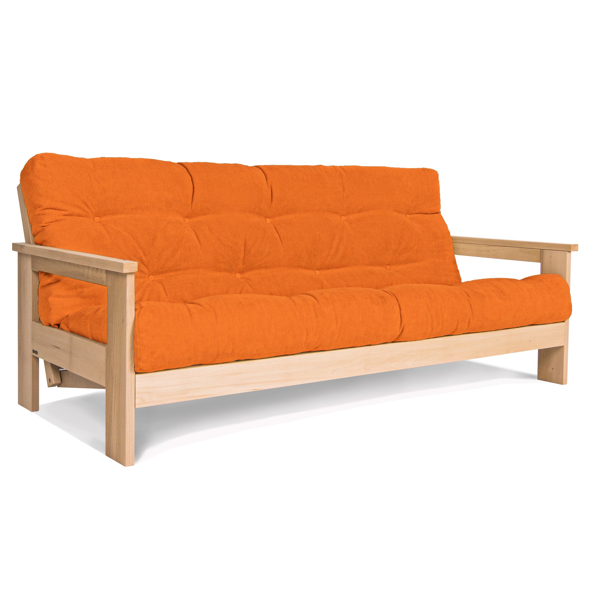 MEXICO Folding Sofa Bed-Beech Wood Frame-Natural Colour-orange fabric