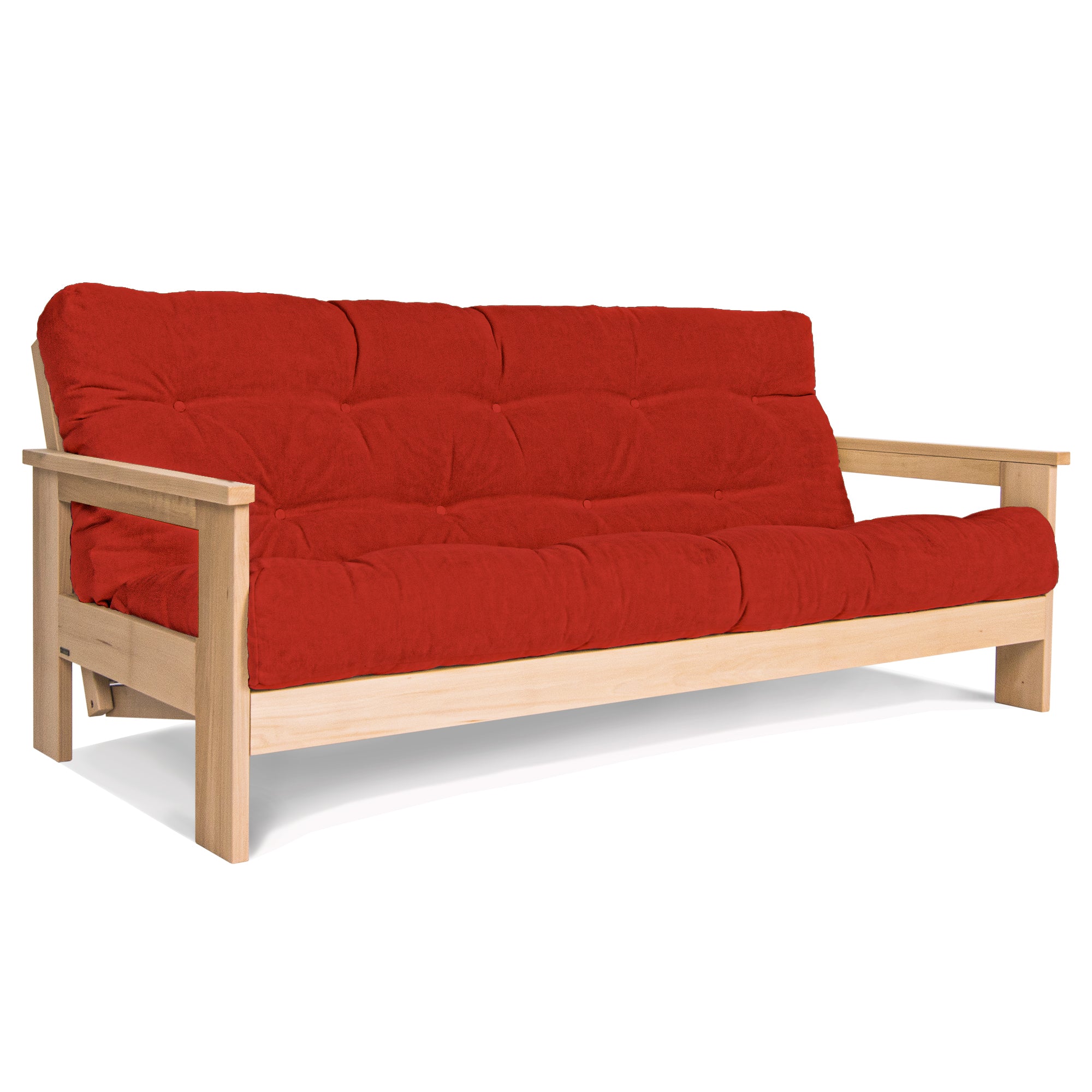 MEXICO Folding Sofa Bed-Beech Wood Frame-Natural Colour-red fabric