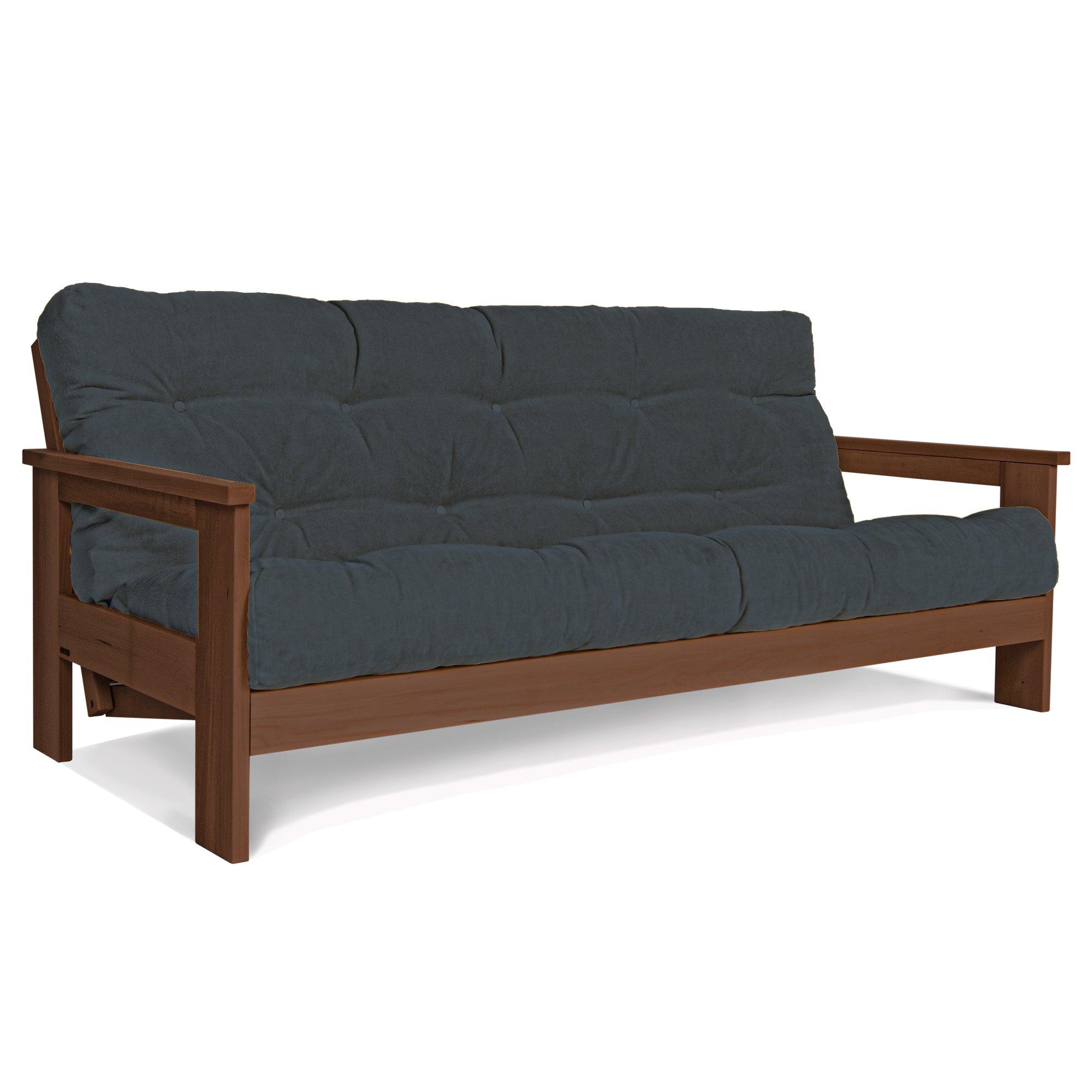 MEXICO Folding Sofa Bed-Beech Wood Frame-Walnut Colour-gray fabric colour-graphite fabric colour