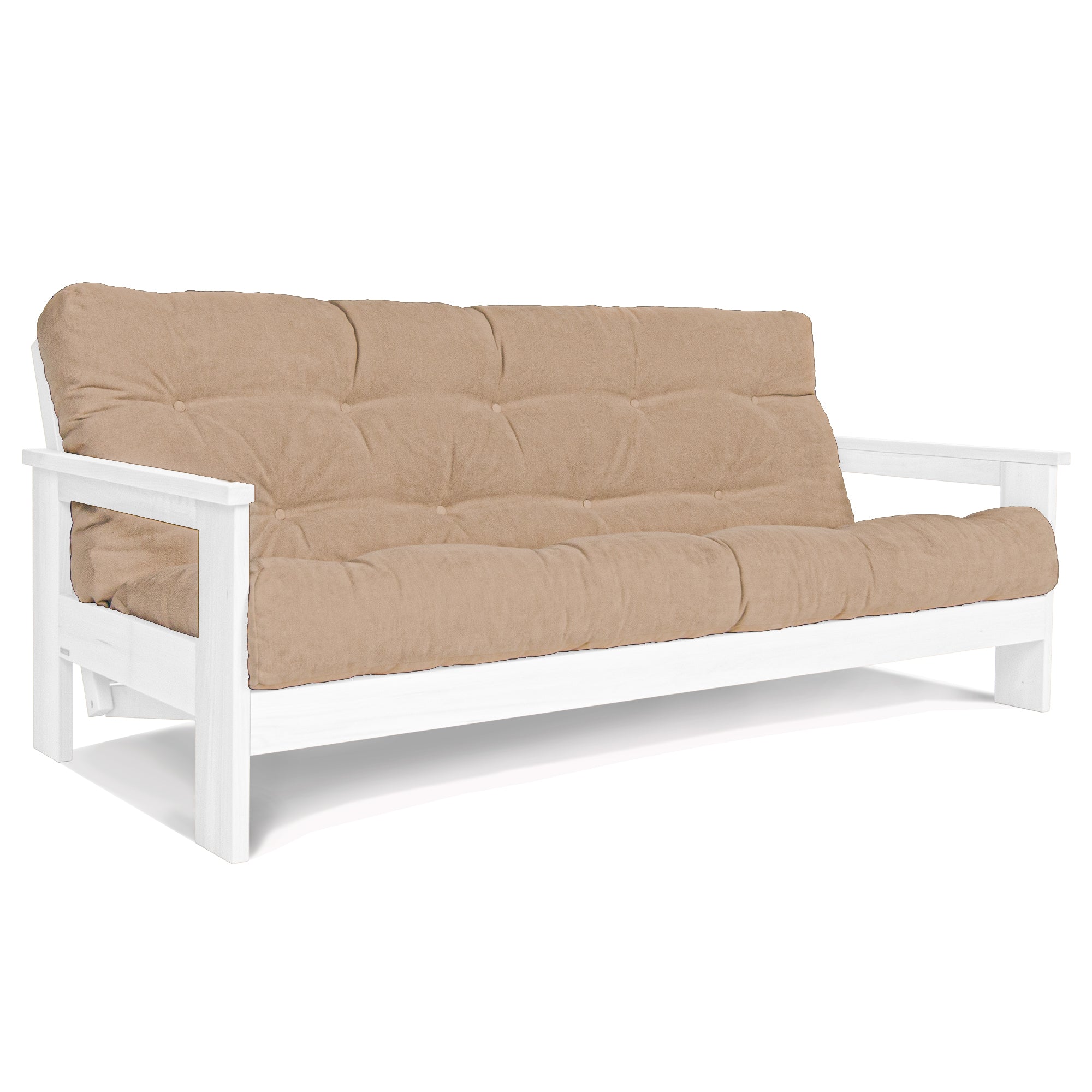 MEXICO Folding Sofa Bed-Beech Wood Frame White-beige fabric colourMEXICO Folding Sofa Bed, Beech Wood Frame, White Colour-Beige Fabric
