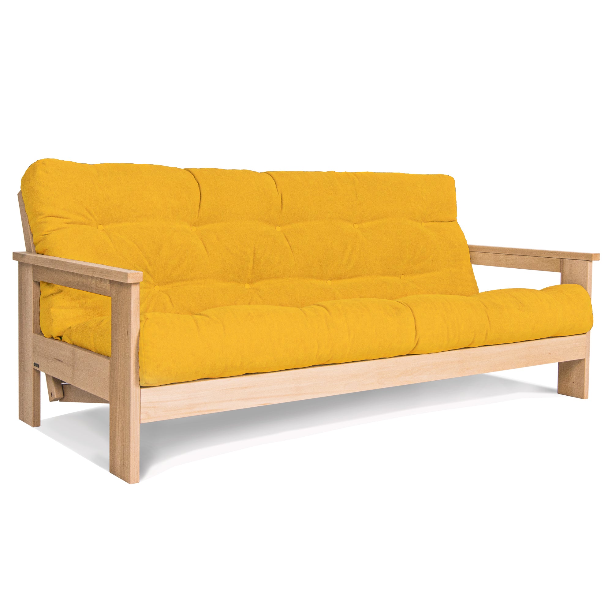 MEXICO Folding Sofa Bed-Beech Wood Frame-Natural Colour--yellow fabric