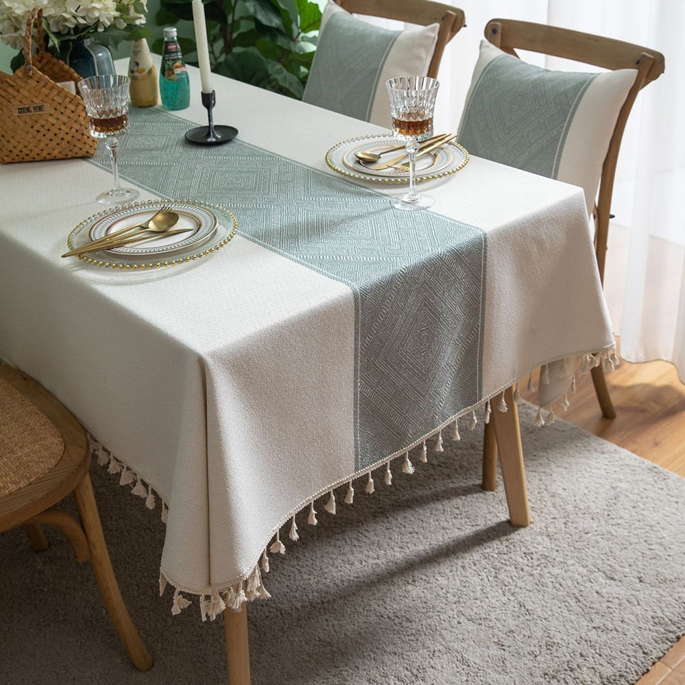 Geometrische Jacquard-Tischdecke aus Leinen kaufen