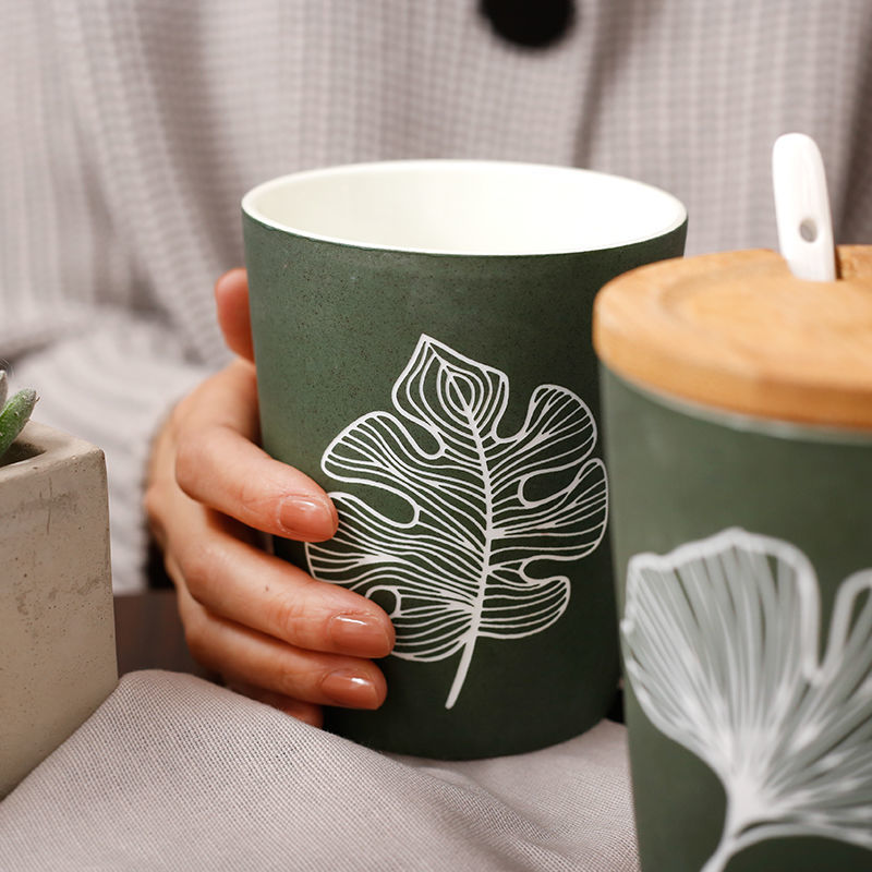 Blatt-Muster-Keramik-Kaffeetasse