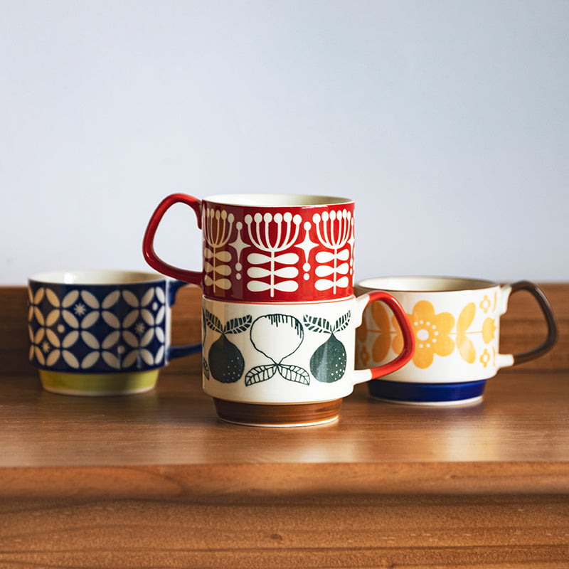 Keramik-Retro-Blumen-Kaffeetassen