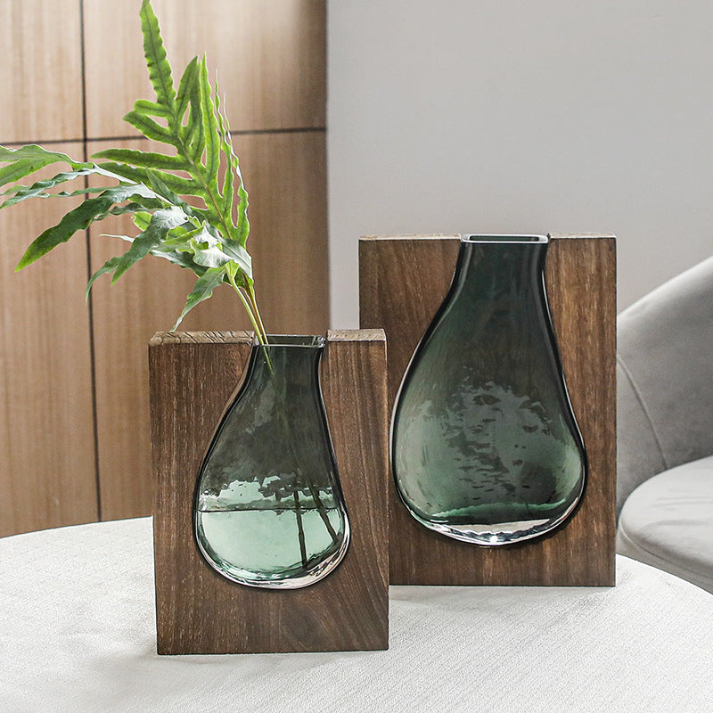 Nordic Log Massivholz Vase aus transparentem Glas