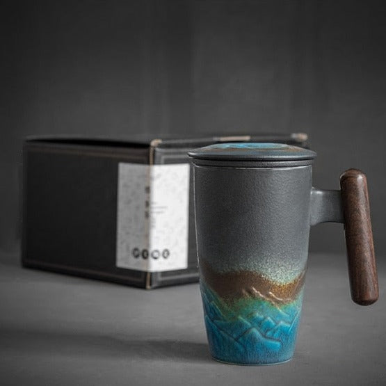 Keramik-Retro-Kaffeetasse mit Holzgriff