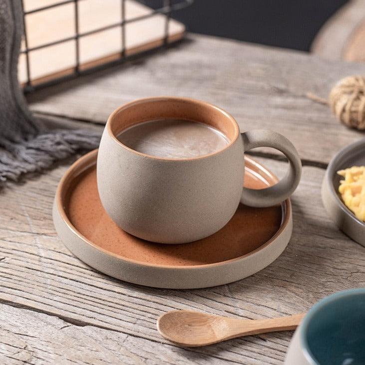 Keramikbecher Kaffeebecher mit Untertasse Latte