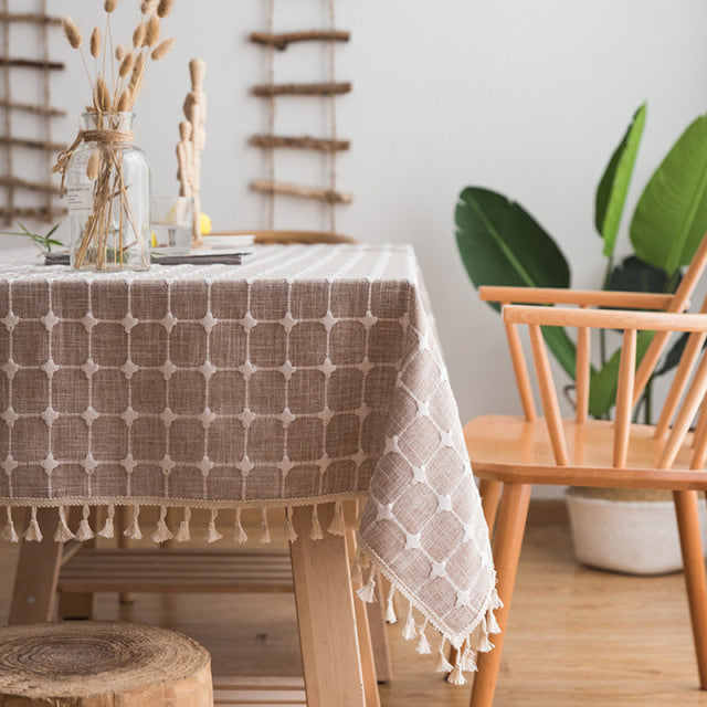 Baumwoll-Leinen-Tischdecke mit besticktem rechteckigem Japan-Stil