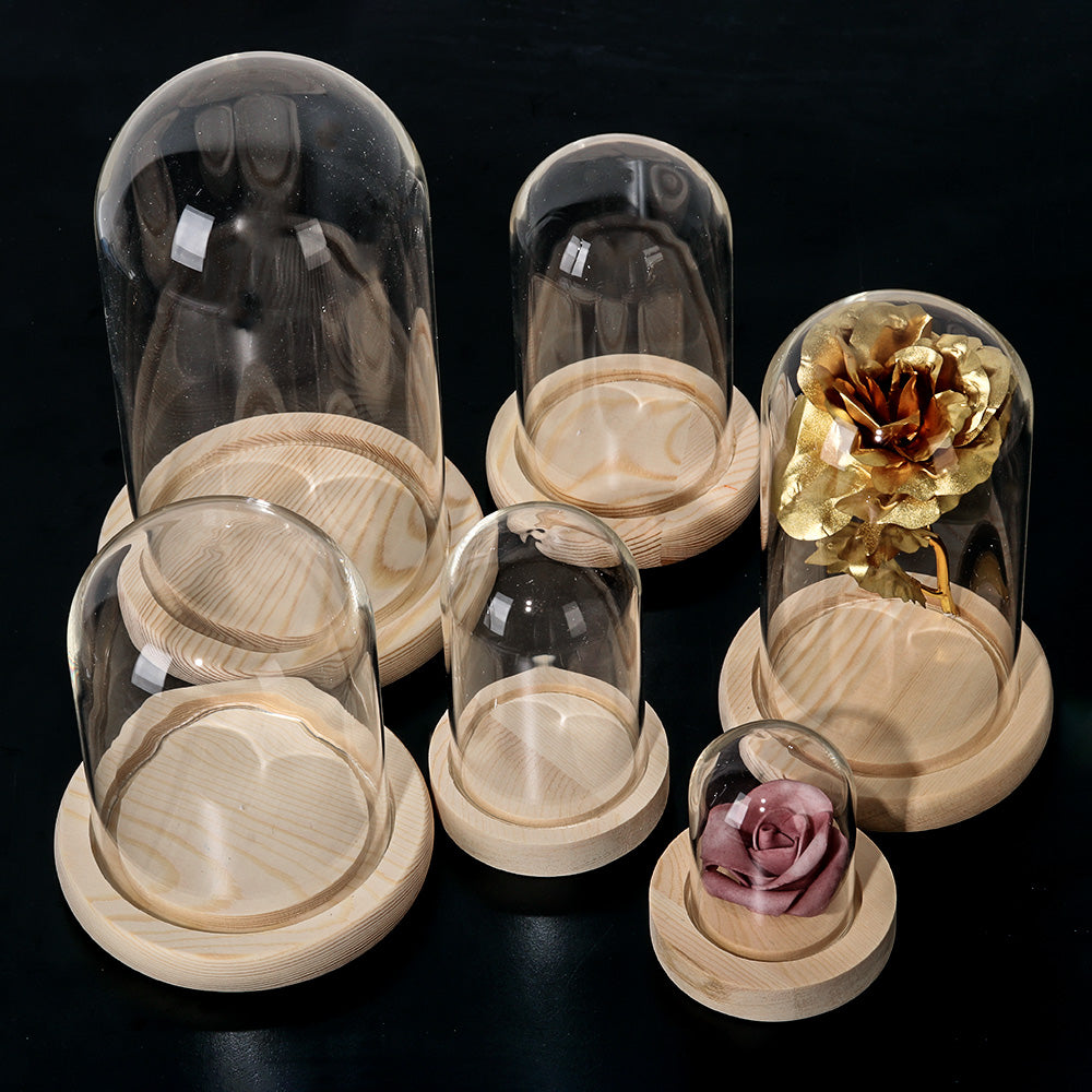 Holzsockel Blumenvase aus Glas