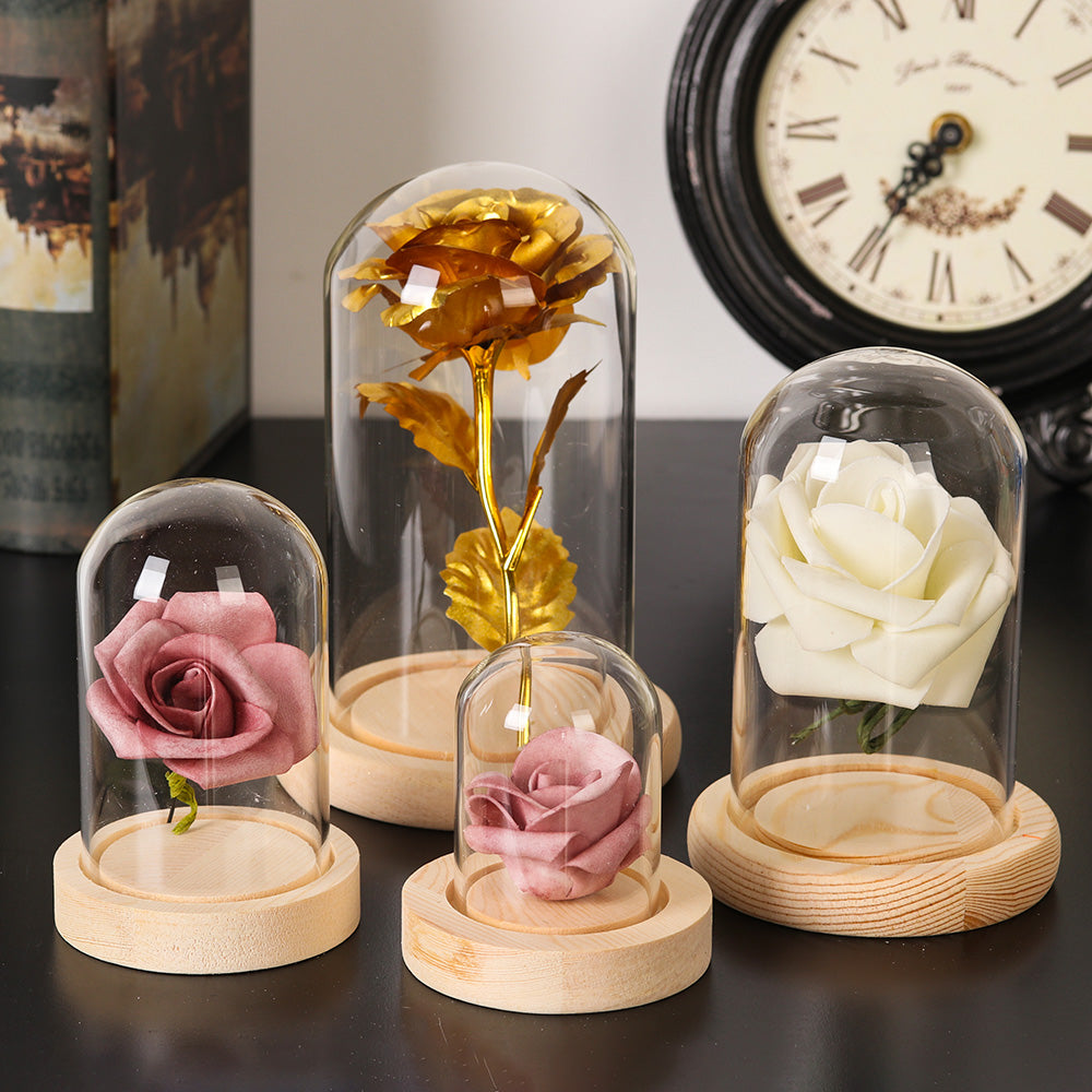 Holzsockel Blumenvase aus Glas