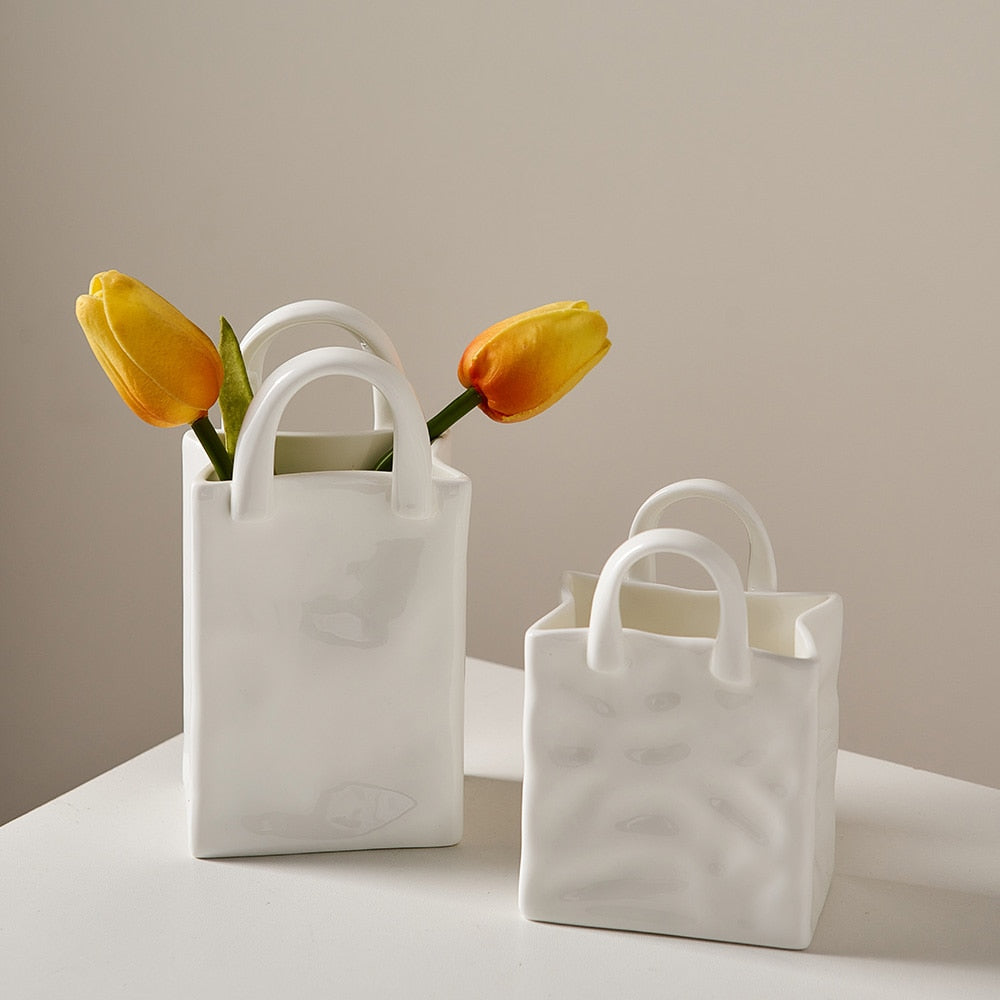 Weiße Keramik nordische tragbare Blumenvase für Wohnkultur