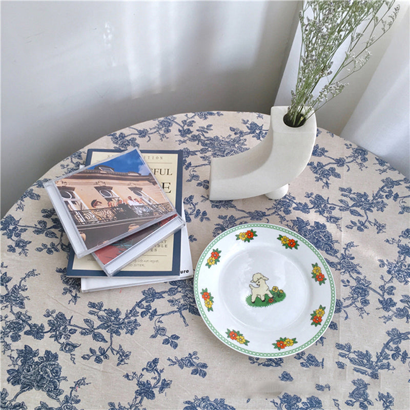 Tischdecke aus Baumwollleinen mit Blumenmuster